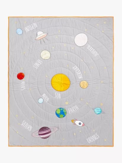 Outer Space Quilted Bedspread, Grey/Blue